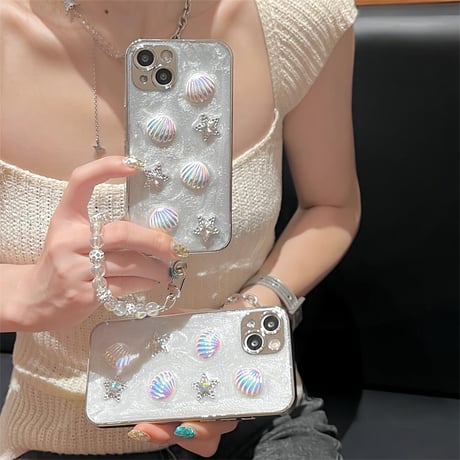 CUTECASE シェル iPhone15/15proケース チャーム付 iPhone14/13pro/12カバー キラキラ 女子力アップCM4540
