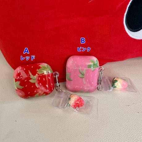 CUTECASE ストロベリー柄 Airpods Pro3ケース 美味しそう Airpods4/3カバー pro2/Pro1ケース 可愛いキーホルダー付 光沢感CM6167