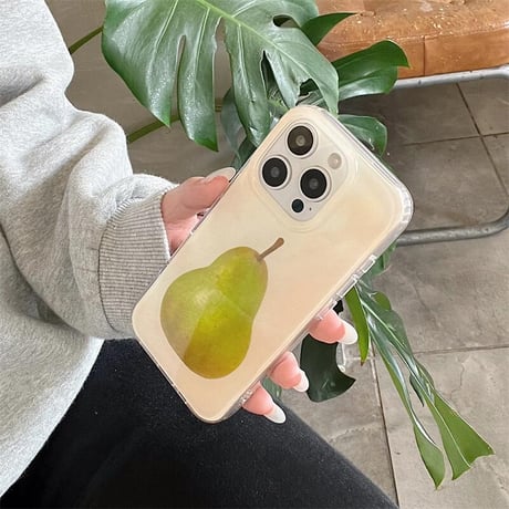 CUTECASE梨柄 iPhone16/16promaxケース 可愛い iPhone15pro/14/13proケース 涼しい感じ 丈夫 シンプル風CM5224