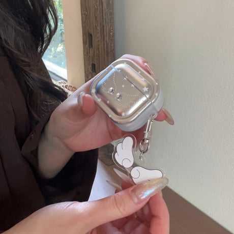 CUTECASE天使の翼 Airpods Pro3 ケース ダイヤデコ Airpods 4/3カバー エアポッズプロ2 キーホルダー メッキ CM6029