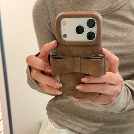 CUTECASE リボンスタンド iPhone17pro/17ケース 革製 高級感 iPhone16ProMax/15/14カバー 耐衝撃 多機能 秋冬人気品CM6051