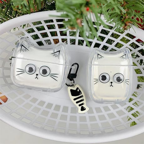 CUTECASE猫と魚 Airpods4ケース ギフトにおすすめ AirpodsPro2ケース airpods3/2ケース 耳付き キーチェーあり 可愛いCM5513