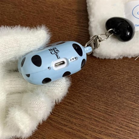 CUTECASE韓国風 Airpods4ケース 水玉模様 AirpodsPro2ケース airpods3/2カバー かわいい ハートキーチェーン付 シック CM5322