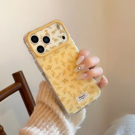 CUTECASE 黄色い花 iPhone17Pro/17ケース 春向け iPhone17ProMax/16Pro/15カバー 花柄カメラカバー かわいい CM6107