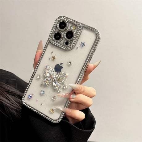CUTECASEダイヤ蝶 iPhone16pro/16ケース ジュエリー iPhone14/13pro/12カバー 大人可愛い おしゃれさん愛用CM5264