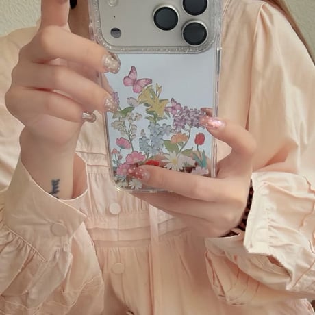 CUTECASE 草花柄ミラー iPhone17Pro/17ケース きれい iPhone17Promax/16Pro/15ケース かわいい 光沢感 丈夫CM6192