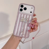 CUTECASE ジュエリー iPhone17Promaxケースフリンジダイヤリボン iPhone16Pro/15/14ース 豪華 リボンストラップ付CM6521