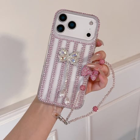 CUTECASE ジュエリー iPhone17Promaxケースフリンジダイヤリボン iPhone16Pro/15/14ース 豪華 リボンストラップ付CM6521
