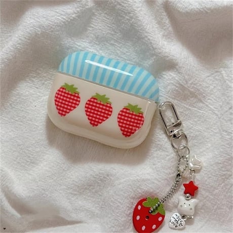 CUTECASEイチゴ柄 Airpods4ケース 大人可愛い Airpods3/Pro2ケース airpodspro2カバー ストラップ/リング ガーリーファッションCM5266