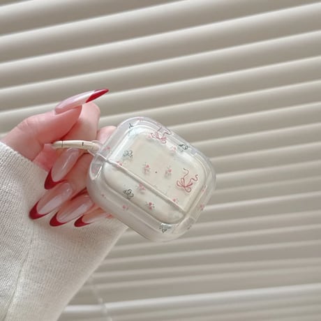 CUTECASE リボン柄 Airpods Pro3ケース 淡色系蝶柄 Airpods 4/3カバー AirpodsPro2/1 リング付き 春コーデ CM6126