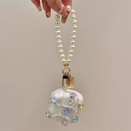 CUTECASEハンドメイド Airpods4ケース ダイヤ/ジュエリーデコ Airpods3/Pro2ケース airpodspro2カバー パールストラップ付 女子力高い 華やか 上品CM5192