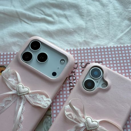 CUTECASE レースリボン iPhone17/17Proケース ピンクレザー製 iPhone16Pro/15/14ケース 丈夫 甘めコーデ CM6398