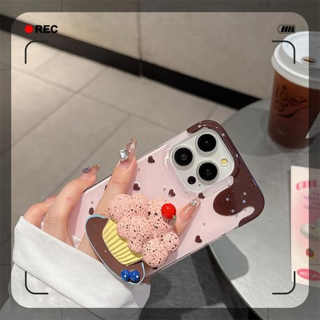 CUTECASE夏は涼しく韓国風 iPhone16pro/16ケース ハート柄 ケーキグリップ iphone15pro/14/13proカバー 可愛い 夏人気品CM5402