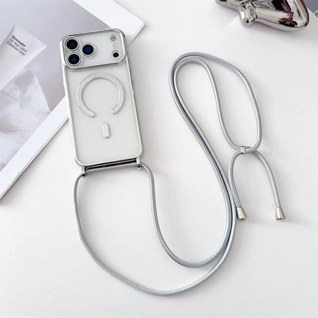 CUTECASE ショルダーストラップ付 iPhone17Pro/17ケース メタルライン MagSafe対応 iPhone17ProMax/Airカバー カメラ保護 軽量 シンプル風CM5728