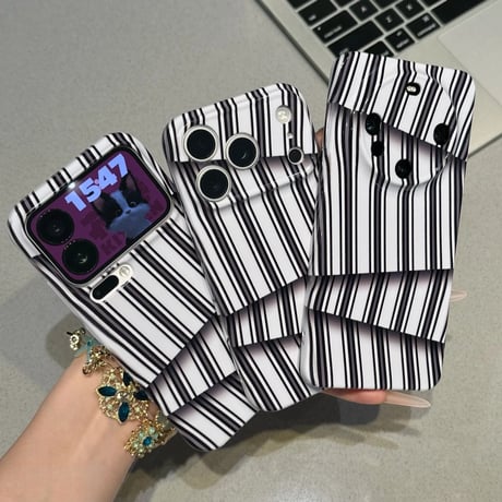CUTECASE 不規則な線 iPhone17Promax/17ケース ストライプ柄 iPhone16Pro/15/14ケース 白黒淡色系 ガ