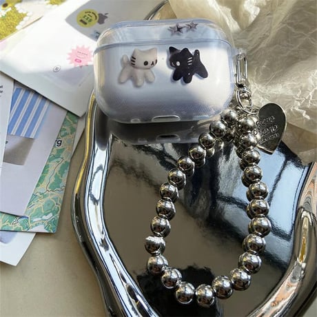 CUTECASE 猫柄 Airpods 4ケース ビーズストラップ付 Airpodspro2/proカバー Airpods3/2 可愛い ギフトにおすすめCM5655
