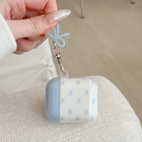 CUTECASE 韓国っぽ Airpods 4/Pro3ケース リボン柄 Airpods 3カバー AirpodsPro2/1 キーホルダー付 お洒落 光沢感 CM6067