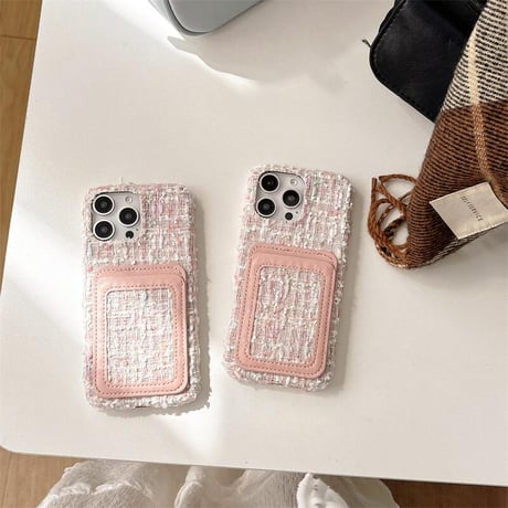 CUTECASEカード収納 ツイード生地 iPhone16Pro/16ケース セレブ愛用 エレガント iPhone15Pro/14/13Promaxカバー 便利 秋冬に流行るCM4854