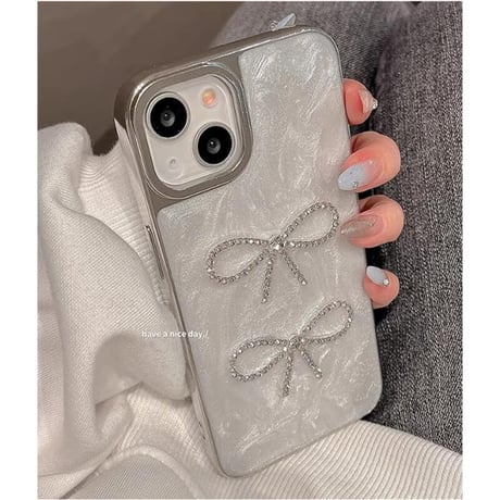CUTECASE 流行の要素ジュエリーリボン iPhone16/15proケース ホワイト iPhone14/13proケース かわいい 女子力アップ 高級感CM4120