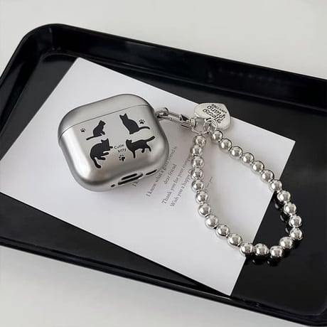 CUTECASE メッキ AirpodsPro3ケース 高級感シルバー Airpods4/3カバー AirpodsPro第2/1世代 ビーズストラップ ギフトにおすすめCM6362