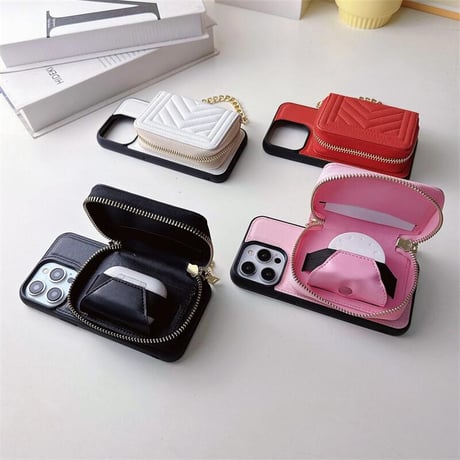 CUTECASEカード/小物入れ付 アイフォン15プロ/15ケース レザー ショルダーチェーン付 iPhone14pro/13/12promaxカバー 高級感 セレブ愛用CM4253