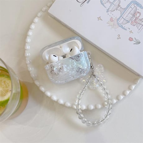 CUTECASE チョウ柄 Airpods4ケース シェル調 AirpodsPro2ケース airpods3/2ケース ストラップ付 ギフトにおすすめCM5496