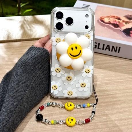 CUTECASE 笑顔の花 iPhone17Promaxケース MagSafe対応 スタンド機能 iPhone17/16Proケース グリップ/ストラップ3点 ギフトにおすすめCM6091