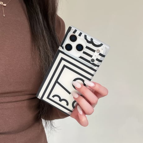 CUTECASE スクエア型 iPhone17/17Proケース 黒色ライン iPhone16ProMax/15Pro/14 カッコイイ 長方形デザインCM5899