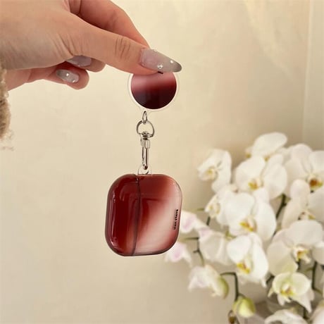 CUTECASEグラデーションカラー ワインレッド Airpods 4ケース ホルダー付 かわいい Airpods3/Pro2ケース airpodspro2カバー シック ファッションCM5083
