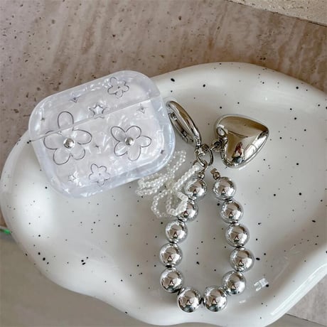 CUTECASE花柄 Airpods 4ケース ハートストラップ Airpodspro2/proカバー Airpods第3/2世代 かわいい シェル風 プレゼントにおすすめCM5065