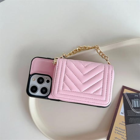 CUTECASEカード/小物入れ付 アイフォン15プロ/15ケース レザー ショルダーチェーン付 iPhone14pro/13/12promaxカバー 高級感 セレブ愛用CM4253