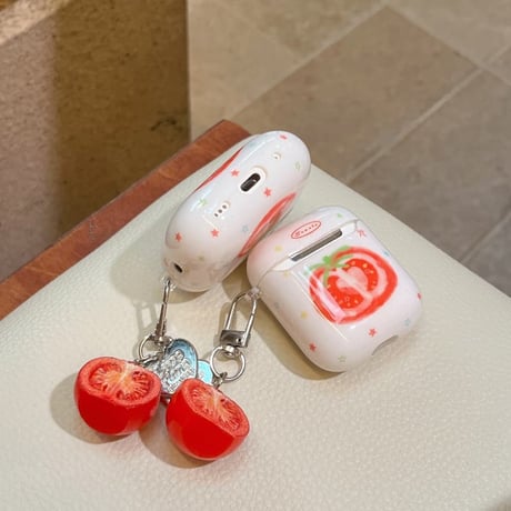 CUTECASEトマト AirpodsPro3ケース 美味しいそう Airpods4/3カバー AirpodsPro第2/1世代 キーホルダー付 かわいいCM6525