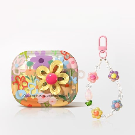 CUTECASE 綺麗花柄 Airpods4ケースカバー 花ストラップ付 AirpodsPro2ケース airpods3/2ケース 可愛い ギフトにおすすめCM5548