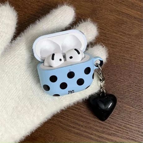 CUTECASE韓国風 Airpods4ケース 水玉模様 AirpodsPro2ケース airpods3/2カバー かわいい ハートキーチェーン付 シック CM5322