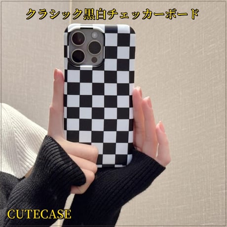 CUTECASE かわいいiphone15proケースつや消しクラシックチェッカーボード高品質ソフトシェルiPhone14pro Max美しいカバー オシャレカードが挿入可能携電話ケースC6015