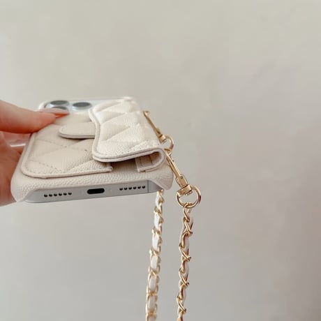 CUTECASE カード入れ付き iPhone17/17Proケース キルティングレザー ショルダーチェーン iPhone17ProMax/Airケース 高級感 セレブ愛用 高品質CM5729