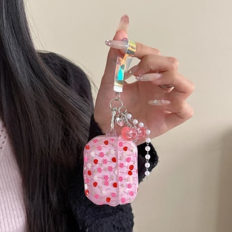 CUTECASE チェリー Airpods Pro3ケース キュート Airpods4/3カバー pro2/pro1 うねうね リング/キーホルダーCM6528