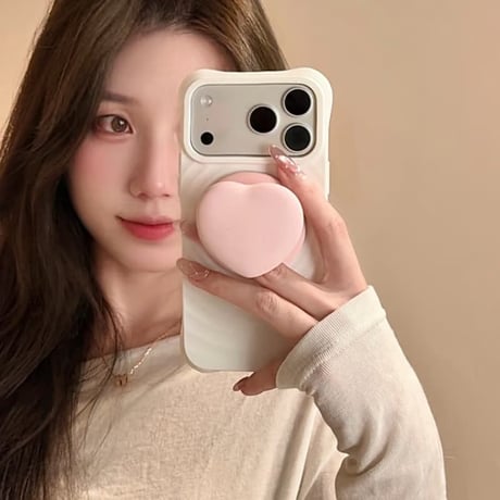 CUTECASE ピンクハートグリップ iPhone17/17Proケース MagSafe対応 iPhone16Pro/15/14ケース 耐衝撃 シンプル 高級感 CM6088