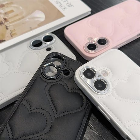 CUTECASEハートキルティング iPhone16/16proケース レザー ストラップ付 iPhone15pro/14/13Proカバー エレガント カメラ保護CM4930
