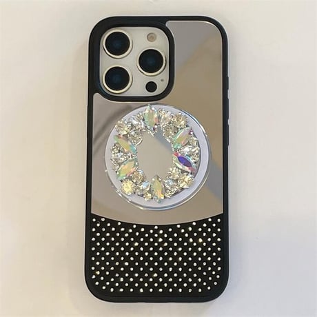 CUTECASE Magsafe充電 ミラーiPhone16Pro/16ケース ダイヤデコ鏡付グリップ iPhone15Pro/14Pro/13ケース 上品 スタンド 高級感 CM5460