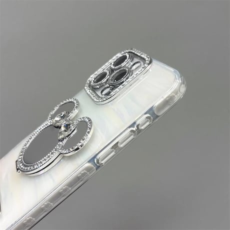 CUTECASE ダイヤ鏡スタンド iPhone17/17proケース シェル柄 iPhone16pro/15/14proカバー レンズカバー ストラップ 多機能高級感 CM5622