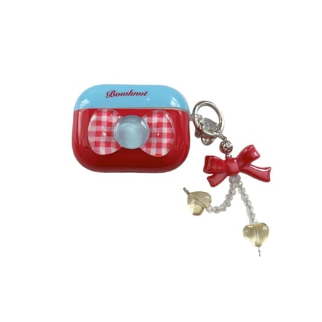 CUTECASE リボンデコ AirpodsPro3ケース 光沢感 Airpods4/3カバー pro2/Pro1ケース 可愛いキーホルダー付き CM6461