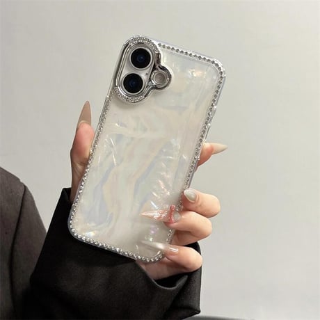 CUTECASE艶感シェル柄 iPhone16/16proケース 高級感 ジュエリー iPhone15promax/14/13カバー かわいい エレガントCM5343