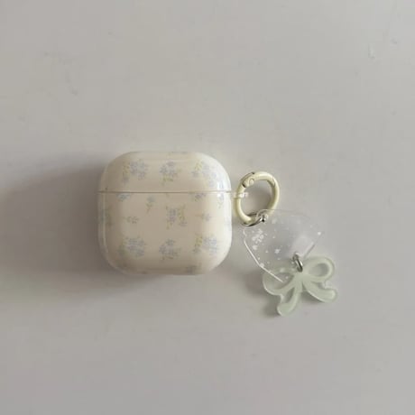 CUTECASE淡色系 Airpods Pro3ケース ベージュ 花柄 Airpods 4/3カバーケース AirpodsPro2/1 リボンキーホルダー 高級感 CM6378