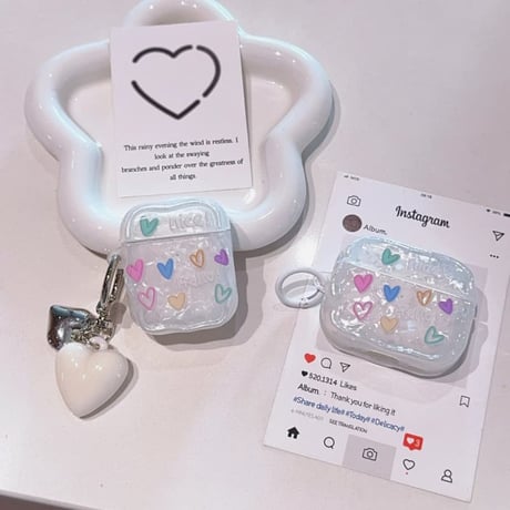 CUTECASE シェル風ハート柄 Airpods Pro3ケース キュート Airpods4/3カバー pro2/pro1 うねうね リング/キーホルダー付 光沢感CM6043