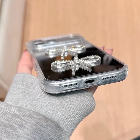 CUTECASE ジュエリーリボン iPhone17Pro/17ケース ミラー付 iPhone17ProMax/16/15Proカバー キラキラ感 かわいい CM6108