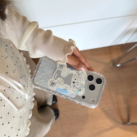 CUTECASE 鏡を持ったクマちゃんグリップ iPhone17pro/17ケース MagSafe対応 iPhone16/15promax/14ケース かわいい 多機能便利CM6284