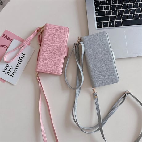 CUTECASE 手帳型 アイフォン16pro/15ケース ストラップ付 革製 iPhone14promax/13/12カバー カード収納 スタンド付CM4462