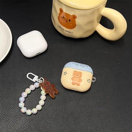 CUTECASEクマちゃん Airpods第4世代ケース キラキラストラップ付 Airpods3/Pro2ケース airpodsproカバー 大人可愛い 丈夫CM5157