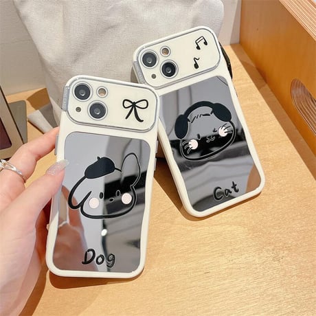 CUTECASE Dog/Cat 鏡 iPhone15pro/15ケース お揃い iphone14/13/12proカバー 可愛い 便利 ギフトに最適CM4375